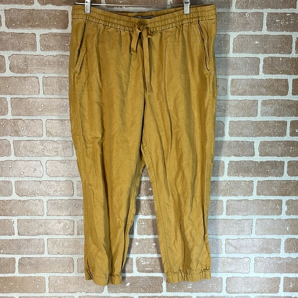 POINT SUR Pants Linen Lyocell Elastic Waist Mustard Jogger Pants - Picture 1 of 10